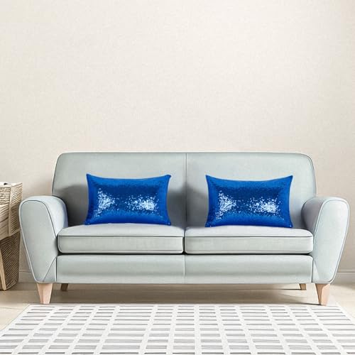 ShinyBeauty Royal Blue Throw Pillow Covers 12X20 Inches Set of 2, Rectangle Pillow Cover, Glitter Fabric Sequin Blue Pillow Case for Couch,Sofa,Living Room Pillows Party Decorations - color: Royal Blue, size: 20" x 12" (Pack of 2)