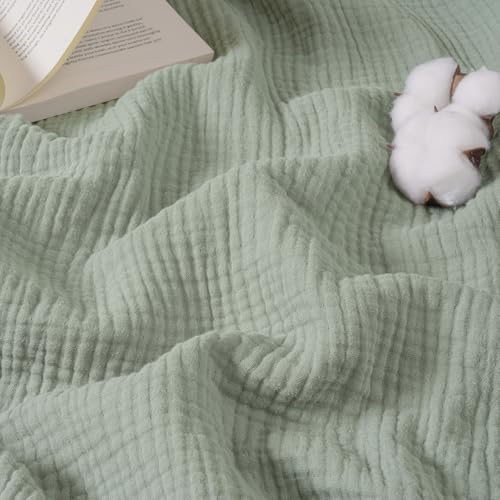 David's Home 100% Cotton Muslin Blanket Twin Size for College Dorm, 4-Layer Soft Breathable Lightweight Cozy Throw Guaze for Hot Sleepers, 3D Bubble Room Decor for Bed, Giftable, Sage Creen, 66"x90" - color: Sage Green, size: Twin(66*90")