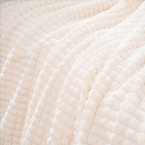 Cream White Throw Blanket 50"×70" Decorations Fleece Super Soft Plush Fuzzy Cozy Blanket with Square 3D Jacquard Grid Design Luxury Lightweight for Couch Sofa Chair - color: Cream White, size: 50"×70"