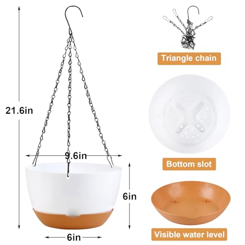 KPUVX 10 inch Hanging Planters Self Watering Pots for Indoor Plants, 3 Pack Plastic Hanging Basket with Removable Tray for Home Garden Porch Balcony Patio Decor (White) - color: White, size: 10 inch