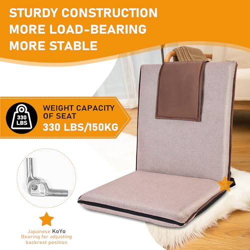 Floor Chair with Back Support 14-Position Adjustable Floor Chair Portable Ground Seating for Adults & Kids Foldable Meditation Seat with Japanese KOYO Bearings & Washable Linen Cover (Coffee) - color: Coffee & Brown, style: Regular