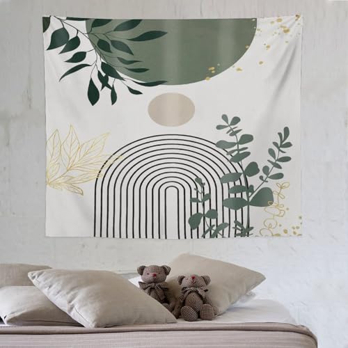 Green Boho Mid Century Leaf Tapestry,Arch Sun Abstract Leaves Tropical Palm Modern Minimalist Geometric Wall Hanging Neutral Home Decor Art for Living Room Bedroom Dorm 40"x30" - color: Boho Leaf-5, size: W40xL30in