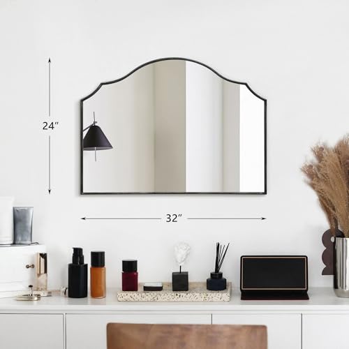 Besdomus Scalloped Arched Mirror for Vanity: 32"x24" Black Modern Minimalist Wooden Wall Mirror - Decorative Dresser Wall for Mantel/Bedroom/Entryway/Hallway - Ideal for 30-60 Age Fashion Women - color: Black, size: 24"L x 32"W