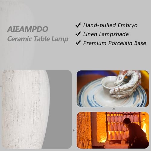 AIEAMPDO 21'' Set of 2 Rustic Ceramic Small Table Lamps for Living Room Bedroom, Farmhouse Vintage Nightstand Lamps for Office Entryway End Table, 2 Bulbs Included - color: Antique White