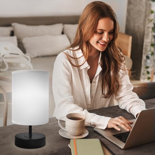 DEGNJU Small Lamp for Bedroom, Bedside Lamps for Night Stands, Mini Minimalist Table Lamp with Round Gray Fabric Shade, 9 Inch Desk Reading Lamp for Dorm Room Living Room Office Room, 2 Pack - color: Round-Gray-9 Inch, size: 2 Pack