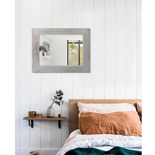 Rustic Mirror Wooden Frame Rectangular Antique Wall Mirror Decor Farmhouse Bedroom Dresser Bedroom Entryway Mirror Large Light Gray 20"x16" - color: Rustic Gray, size: 20"L x 16"W