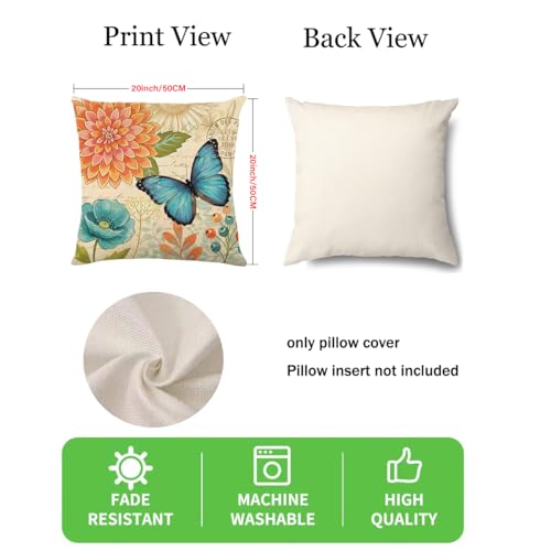 wyooxoo Spring Summer Pillow Covers 20x20 Set of 4 Farmhouse Throw Pillow Covers Linen Flower Butterfly Decorative Pillowcases for Sofa Couch Living Room Outdoor - color: Color D, size: 20" x 20" (Pack of 4)