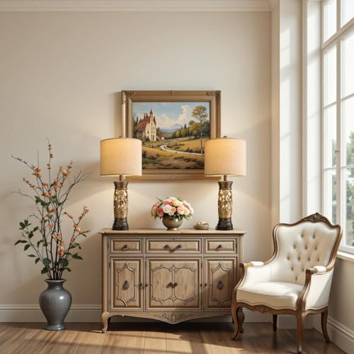 BOBOMOMO 27.25” Antique Gold Table Lamps Set of 2 – Farmhouse Bedside Lamps with Night Light & USB A+C Ports, Vintage Lamps for Bedroom, Living Room, Entryway, Nursery, Reading Nook(Bulbs Included - color: Antique Gold