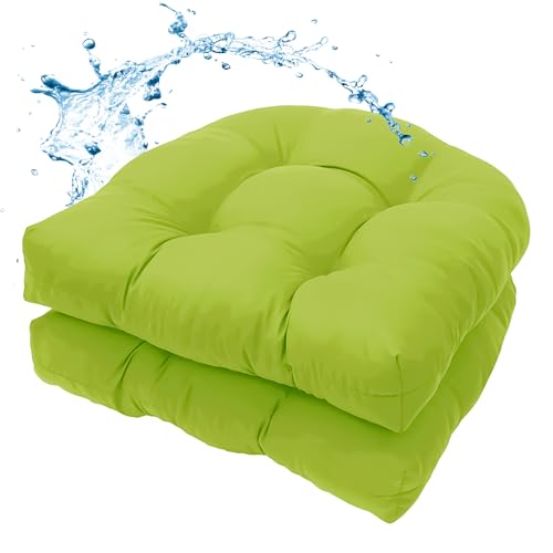 MTMR Outdoor Chair Cushions Set of 2, 19x19 Waterproof Wicker Seat Cushions for Patio Furniture, Thick Tufted Outdoor Replacement Furniture Pad for Porch Lawn Wicker Desk Dining Rocking Chair, Green - color: Green