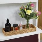 Bathroom Vanity Tray, 16.7 Inch Water Hyacinth Toilet Tank Baskets, Long Wicker Counter Tray for Paper Hand Towel, Bathroom Counter Organizer for Decor Coffee Table (16.7" x 6" x 2") - size: 16.7" x 6" x 2"
