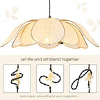 Boho Light Fixture, 30" Hand Woven Rattan Chandelier, Boho Chandelier with Brass Cat Hook for Dining Room, Living Room, Kitchen, Bedroom and Restaurant - size: 30in
