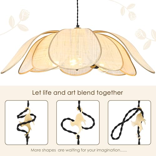 Boho Light Fixture, 30" Hand Woven Rattan Chandelier, Boho Chandelier with Brass Cat Hook for Dining Room, Living Room, Kitchen, Bedroom and Restaurant - size: 30in