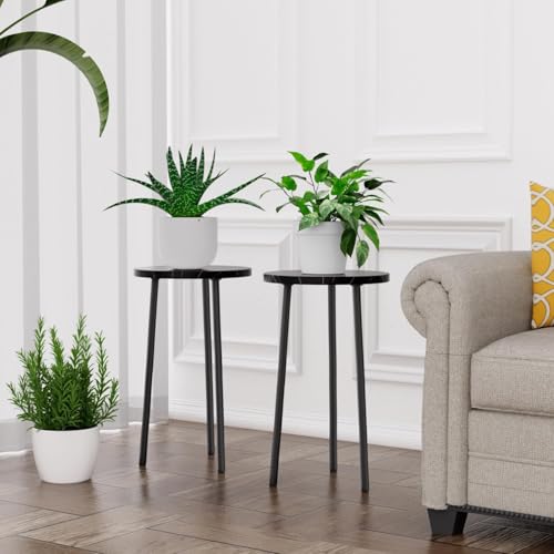 Plant Stand Indoor 2 Pack: Tall Plant Stand 20 Inch Convertible Multi-purpose Flowers Holder - Small Round Side End Table Mid Century Modern Decor - Plant Table for Home Decor - color: Black Marble, size: 20"&20"