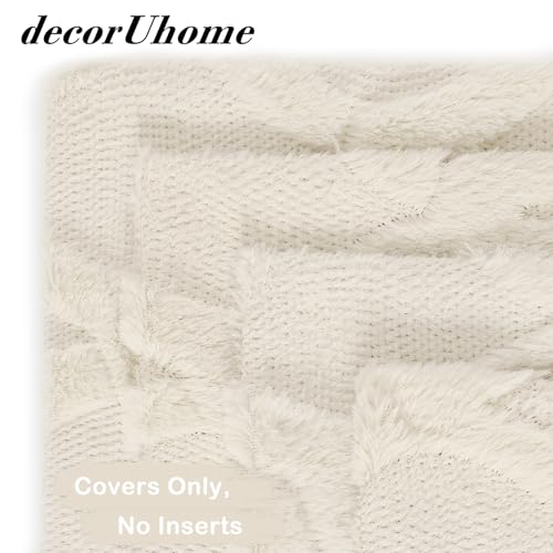 decorUhome Summer Set of 4 Beige Throw Pillow Covers 16x16 Inch, Neutral Decorative Soft Plush Faux Wool Couch Pillow Covers, Farmhouse Pillow Cases for Living Room Bed Sofa - color: Natural Beige, size: 16" x 16" (Pack of 4)