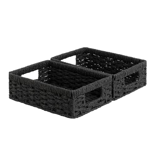 StorageWorks Paper Rope Storage Baskets, Small Wicker Basket for Organizing, Pantry Organizers and Storage, Black, 2-Pack - color: Black (Paper Rope), size: 2x 11½"L x 7¾"W x 3½"H