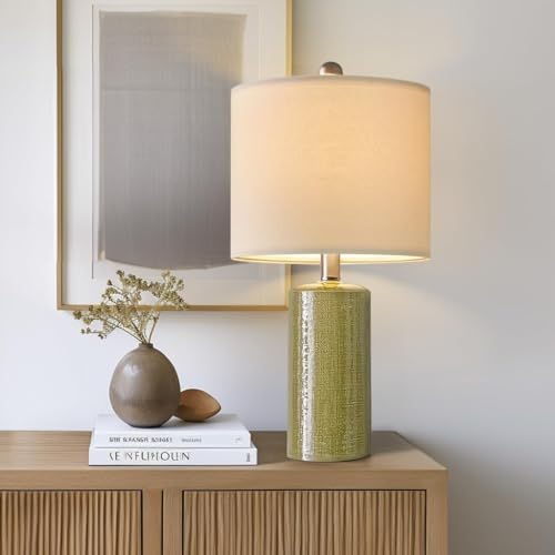 G-SAFAVA 20.25" Small Single Table Lamp for Bedroom Modern Ceramic Nightstand Lamp Farmhouse Bedside Lamp Boho Living Room End Side Table Lamp, Green - color: Green - Single