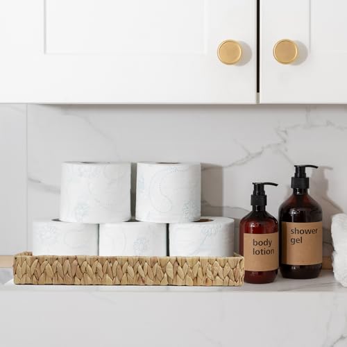 Bathroom Vanity Tray, 16.7 Inch Water Hyacinth Toilet Tank Baskets, Long Wicker Counter Tray for Paper Hand Towel, Bathroom Counter Organizer for Decor Coffee Table (16.7" x 6" x 2") - size: 16.7" x 6" x 2"