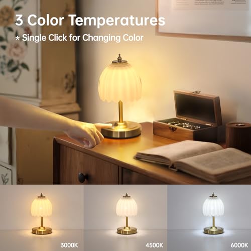 Shenmoyl Tulip Small Table Lamp, 5200mAh Cordless Touch Control Mini Table Lamp with 3 Color Temps & Stepless Dimming, Perfect for Small Spaces Like Dressers, Bedsides, Bookshelves (White Tulip) - color: White Small, size: 1 Pack