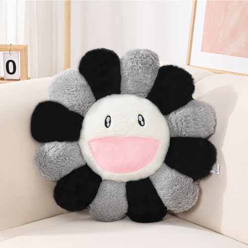 FIONOUT Flower Pillow, Flower Shaped Throw Pillow,Smiley Face Floor Cushions, Colorful Sunflower Plush Pillows, Cute Room Decor for Sofa Bedroom Car (40cm/15.7in) - color: Grey, style: 40CM