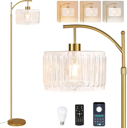 QIYIZM Glass Floor Lamp for Living Room,Bedroom,Gold Dimmable Standing Lamp with Remote,Brass White Tall Lamp Boho Mid Century Modern Floor Lamps Arc Floor Light Lamp Girls Kids Bohemian - size: 26-Floor Lamp