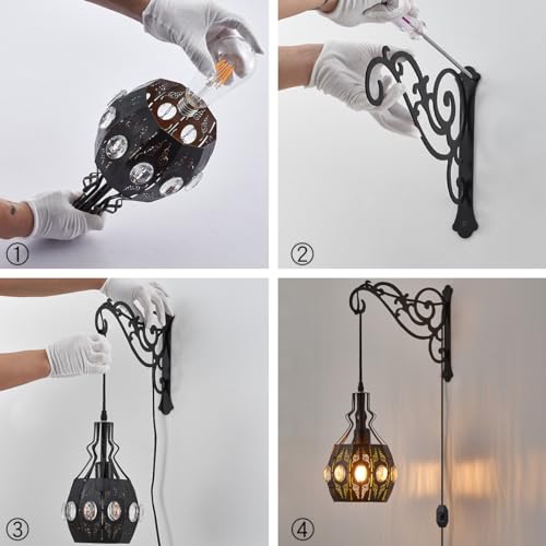 YLONG-ZS 2PK Crystal Plug in Wall Sconce Hanging Lamp Shelf Dimmable Wall Sconces Adjustable Wall Lights with Wall Sconces Wall Mount Plug in Lamps for Bedroom Living Room - color: YLW13black