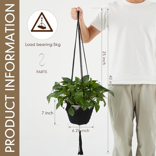 Shappy 3 Pack Boho Macrame Plant Hanger, Large Hanging Planter Plant Holder Pot Hanger Hanging Basket Wall Planters, Plants Lover Gift for Indoor Garden (Classic,Black) - color: Black, size: Classic