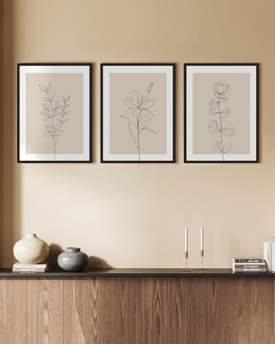 Drsoum Black Line Flower Wall Art Vintage Floral Minimalist Wall Hanging Decor Bohemain Botanical Prints Artwork for Office Dining Room Hallway 11x14in Black Framed - color: Bohemain Flower, size: 11x14in, Black Framed