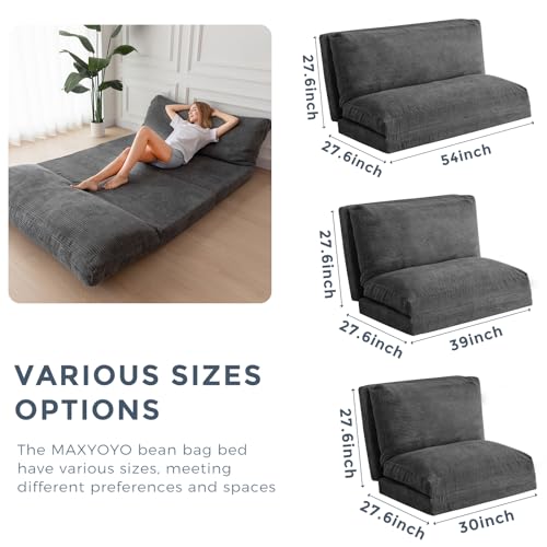 MAXYOYO Folding Sofa Bed, Extra Thick and Long Floor Sofa Convertible Chair with Washable Cover, Floor Couch Lounge Bean Bag Bed for Living Room, Dark Grey, 54x91 Inch - color: Dark Grey, size: Classic Full