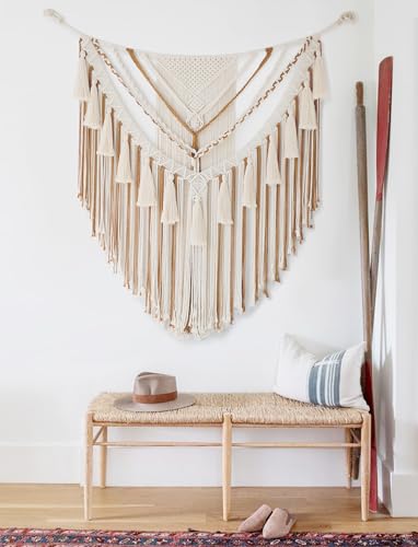 Jakalin Macrame Wall Hanging Macrame Wall Decor Boho Panels Handmade Craftsmanship Yarn Wall Art Living Room Bedroom Home Decor 31" Wx 39" L - color: Brown1