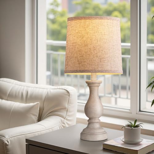 Seealle Farmhouse Table Lamps - 22" Rustic Lamp for Bedroom Living Room, Boho Bedside Lamps for Night Stands End Table Office Desk Lamp Nightstand with Linen Shades(Single) - color: G. Single Antique Grey