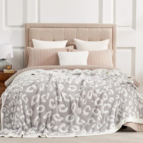 Snuggle Sac Leopard Queen Size Grey Microfiber Fluffy Warm Cozy Fuzzy Soft Blanket Reversible Cheetah Blankets for Bed, Couch, Sofa, 90x90 inches - color: Leopard Grey, size: Queen(90"x90")