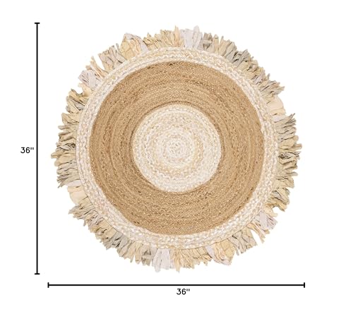 SAFAVIEH Cape Cod Collection 3' Round Beige / Natural CAP701B Handmade Boho Fringe Jute & Cotton Area Rug - color: Beige/Natural, size: 3' (Round)