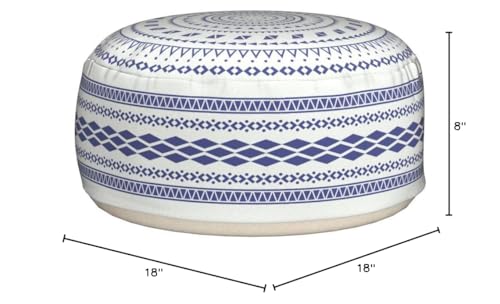 MOCOFO Unstuffed Round Pouf Covers Boho Colorful Geometric Ottoman Pouf Cover with Handle Design,Decoration Footstool for Living Room,Bedroom,Patio (Blue,18x18x8) - color: Blue