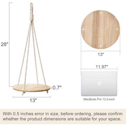 Dahey Hanging Plant Shelf Round Wood Rope Hanging Floating Shelf Boho Home Decor Display Planter Rack for Living Room Bedroom Kitchen Room,Nature - color: Nature