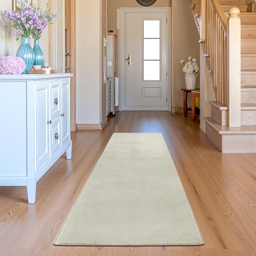 jinchan Solid Plush Runner Rug 2x6 Performance Shaggy Washable Hallway Rug Soft Modern Faux Wool Cozy Non Slip Carpet for Bedroom Laundry Room Living Room Kids Nursery Ivory - color: Solid Ivory, size: 2' x 6' (Runner)