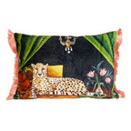 Creative Co-Op Cotton Blend Velvet Printed Lumbar Pillow with Cheetah Image and Eyelash Fringe, Multi Color - color: Navy, size: Lumbar