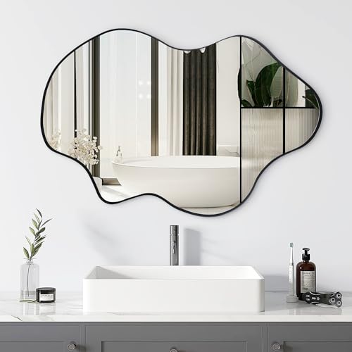 Tanmicoshomy Black Bathroom Mirror 24x36 Inch, Asymmetrical Framed Wall Mirrors with Tempered Glass for Bathroom, Bedroom or Living Room, Vertical or Horizontal Hanging - color: Black, size: 36"L x 24"W
