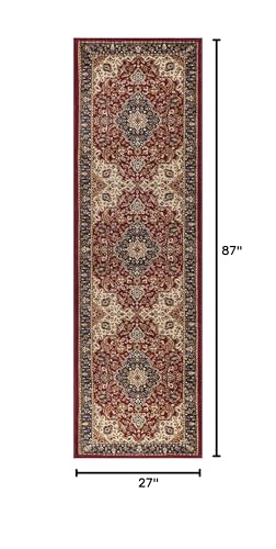 2x8 Hallway Runner Rug | Kitchen, Walkway, Entryway Rugs | Traditional, Oriental | Red 2'3'' x 7'3'' - color: Red - Kirsten, size: 2'3" x 7'3" (Rectangular)
