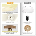 Mid Century Modern Schoolhouse Semi Flush Mount Ceiling Light, Cream Glass Lamp with Wood Grain Metal Base, Rustic Farmhouse Lighting Fixture for Bedroom, Hallway, Dining, Living, Entryway - color: Cream Milk A