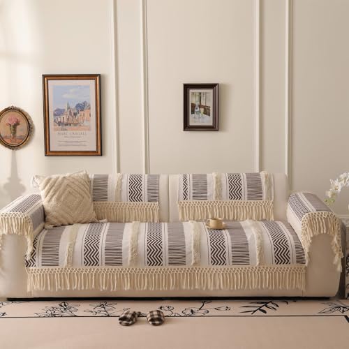 VClife Dog Boho Couch Cover, Washable Furniture Protector, 35.4 x 35.4 in | Tufted Tassel Sofa Cover, Non Slip Woven Geometric Sofa Slipcover, Multi-Size Universal Throw Cover For Couch, Pet Friendly - color: 02# Brown Chevron, size: 35.4" x 35.4"