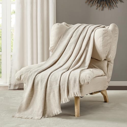 BOURINA Faux Cashmere Fringe Throw Blanket Decorative Lightweight Throw Soft Cozy for Bed or Sofa Outdoor Blanket, 50x70 Inches Beige - color: Beige, size: 50"x70"