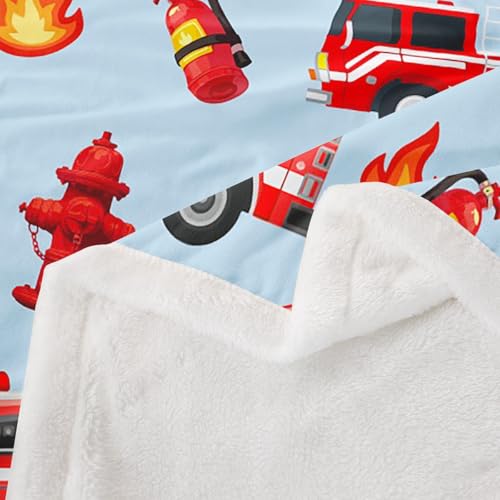 Feelyou Kids Car Sherpa Blanket Fire Engine Fleece Throw Blanket Red Fire Truck Vehicle Pattern Fuzzy Blanket for Bed Sofa Couch Bedroom Decor Plush Blanket Throw 50"x60" - color: Multi 917, size: Throw