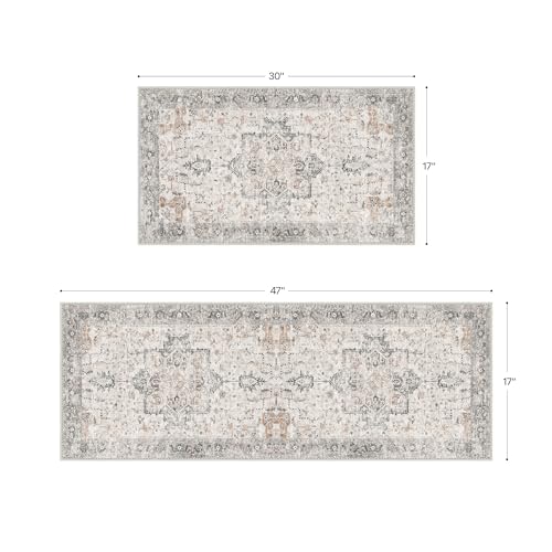 GENIMO Runner Rug 2PCs, Machine Washable Non Slip Vintage Hallway Runner Rug 17.3"x47"+17.3"x30", Low Pile Lightweight Rugs for Indoor Entryway, Hallway, Kitchen and Corridor, Light Taupe Brown - color: Taupe, size: 1'4"x 3'11"(Rectangular)