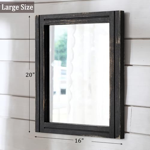 AAZZKANG Wall Mounted Mirror Small Rectangular Retro Mirrors with Wood Frame for Bedroom Living Room Bathroom Entryway Large 20"x16" - color: Pitchdark, size: 20"L x 16"W