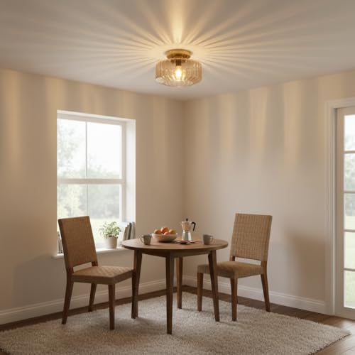 Amber Semi-Flush Mount Ceiling Light, Mid-Century Small Ceiling Light Fixture, E26 Base 1-Light Gold Ceiling Lamp for Kitchen Bathroom Hallway Bedroom Entryway - color: Small, 8.66" Amber