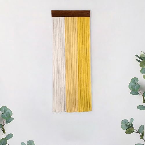 SCECALA Yellow Small Macrame Wall Hanging Tapestry, Boho Hanging Macrame Yellow Wall Art Boho Yarn Handmade Long Tapestry for Living Room Bedroom Modern Home Decor, 30.7x11.8 inch - color: Light Yellow