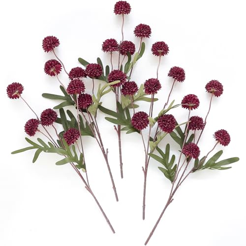 Floroom 5pcs Burgundy Faux Silk Mums Artificial Flowers, Bulk Fake Small Mini Chrysanthemums with Stems for DIY Wedding Centerpieces Floral Arrangements Vase Fillers Home Decorations - color: Burgundy, size: 5pcs