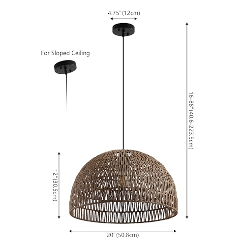 JONATHAN Y 20" Brown Modern Bohemian Woven Rope LED Pendant Light Fixture, Adjustable Dome Ceiling Lamp for Kitchen Island, Rope Shade, Coastal Farmhouse Decor (JYL6504F) - color: Brown, size: 20"