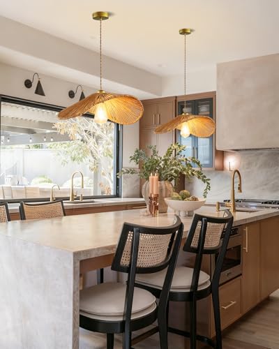Boho Rattan Pendant Light, 16.1" Handmade Woven Chandelier for Dining Room Wicher Hanging lamp Farmhouse Rattan Chandelier for Kitchen Island Living Room Bedroom - color: 16.14″-Fan-shaped
