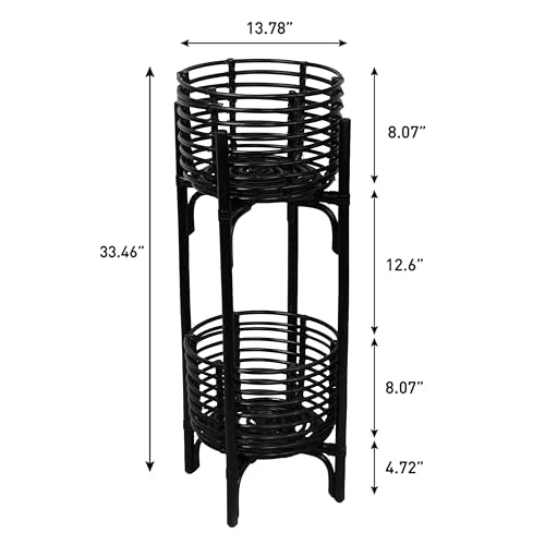 JONATHAN Y Zachariah 33.5" Bohemian Minimalist Handmade Rattan 2-Tier Indoor Planter Stand, Black Woven Decorative Stand PLN3000C - color: Black